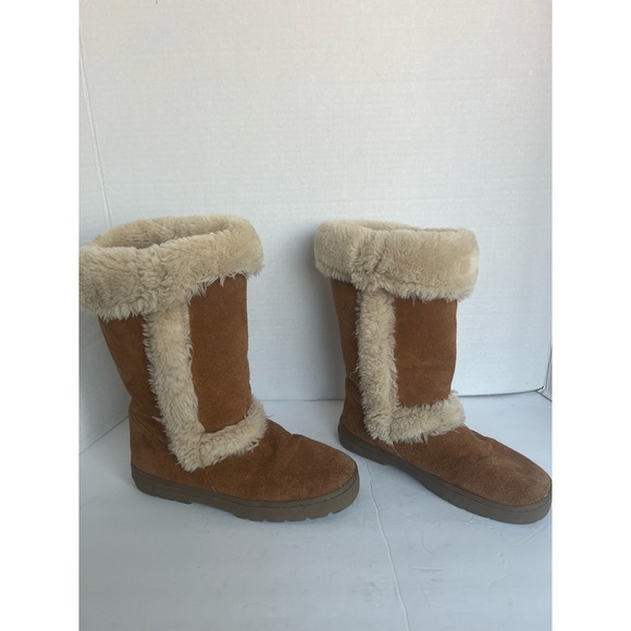 Style & Co Witty Leather Chestnut Brown Mid Calf Cream Faux Fur Winter Boots 8 - Picture 2 of 13